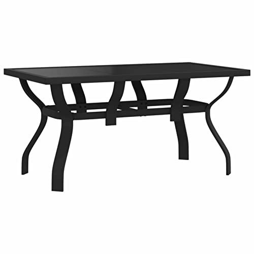 Rantry Mesa de jardín de Acero con Tapa de Cristal Mesa Patio Exterior Mesa de jardín Acero y Vidrio Negra 140x70x70 cm Muebles de Exterior para Patio Jardín Veranda Balcón