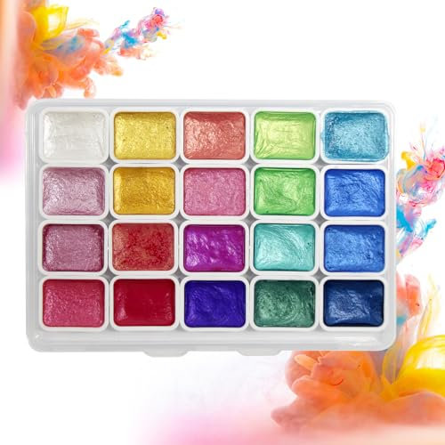 KUIRUNRX® Peinture Aquarelle Métallique, 20 Peintures Aquarelles, Paillettes Aquarelle Solid Pigment, Ensemble de Peinture Aquarelle Métallique à Paillettes pour Artistes et Amateurs de Peinture