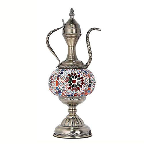 ZJIEDB Turkish Moroccan Bohemia Teapot Table Lamp Handmade Mosaic Glass Desk Lights for Bedroom Living Room Cafe Decorative Night Light, 110-240V,F