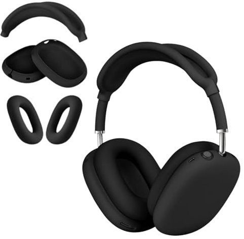 3 in 1 Silikonhülle für AirPods Max Kopfhörer, Anti-Kratzer Ohrpolster/Ohrmuscheln/Stirnband für AirPod Max, Zubehör Silikon Protector für Apple AirPods Max (Schwarz)