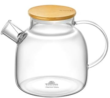 Wilmax - Glass Teapot with Bamboo Lid - 1200 ml - Tea Maker for Loose Tea - Glass Jug - Heat-Resistant Glass - Teapot - Glass Jug for Hot and Cold Drinks