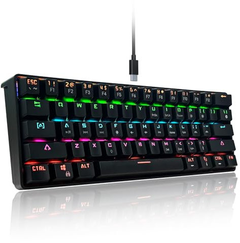 SHANGZHAOYUAN Gaming Tastatur, Ultra-Compact Mini 61 Tasten, RGB-Beleuchtung Tastatur Kabelgebunden mit Red Switch, 60% Mechanische Tastatur QWERTY US Layout für PC Windows Gamer Typist (Schwarz)