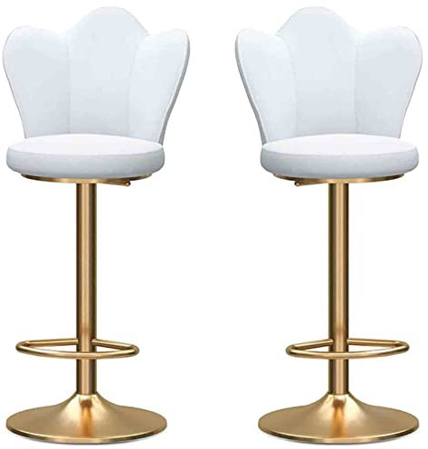 AITEKODVG 2 Stück Barhocker, mechanisch drehbar, Verstellbarer Stuhl, gewellte Rückenlehne aus Samt und goldene Basis mit Fußstütze, Barhocker für Frühstück, Küche, Empfang (Farbe: Weiß)