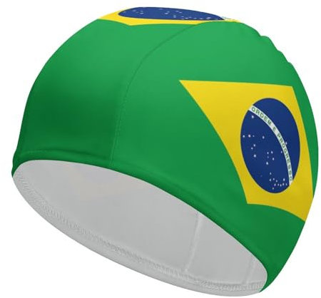 Bonnet de Bain Confortable avec Drapeau brésilien pour Femmes et Hommes, Classique, pour Cheveux Longs et Courts