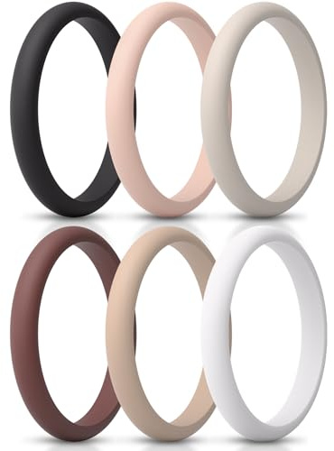 ThunderFit Women's Thin and Stackable Silicone Rings Wedding Bands - 2.5mm Width - 1.8mm Thick