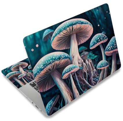 Laptop Decal Sticker Skin Cover, 12 13.1 13.3 14 15 15.4 15.6 Laptop Netbook Vinyl Art Skin Sticker Cover Notebook PC Protector (2 Wrist Pad Included), Removable Reusable, Magic Mushroom