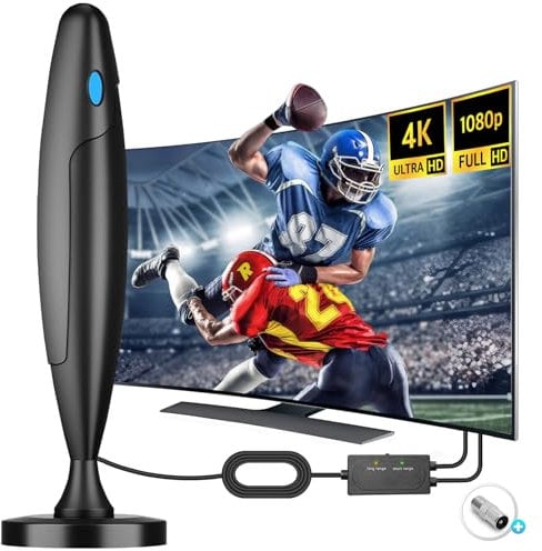 2024 Top TV Aerial, Indoor TV Aerial with Strong Signal Booster(300+ Miles Signals) for Local Channels Freeview, Portable TV Antenna Support 4K 1080P HDTV with Magnetic Base & 16.4FT Coax Cable