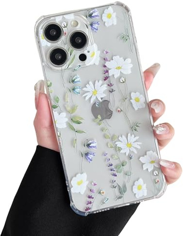 DEFBSC for iPhone 16 Pro Max Case,Clear Cute Floral Pattern,White Cosmos | Flower Print Aesthetic Design, Soft TPU Flexible Bumper, for Girls Women, Reinforced Corner Shockproof Protective Phone Case