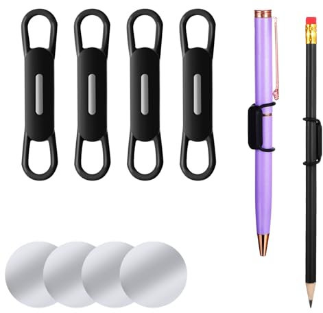Grevosea 4 Pack Magnetic Pen Holder, Silicone Magnetic Pencil Holder Adjustable Pen Holder Magnetic Marker Holder for Refrigerator Fridge Whiteboard Bulletion Board and Wall (Black)