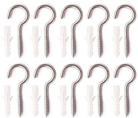 SDKZBFC 10PCS Tornillo Ganchos, Tornillos autorroscantes de acero inoxidable 304 Gancho Ojos Abiertos Gancho de Tornillo de Metal Ganchos de techo Gancho de Taza