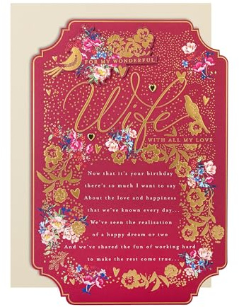 Hallmark Birthday Card for Wife - Pink Traditional Floral Design with Heartfelt Verse