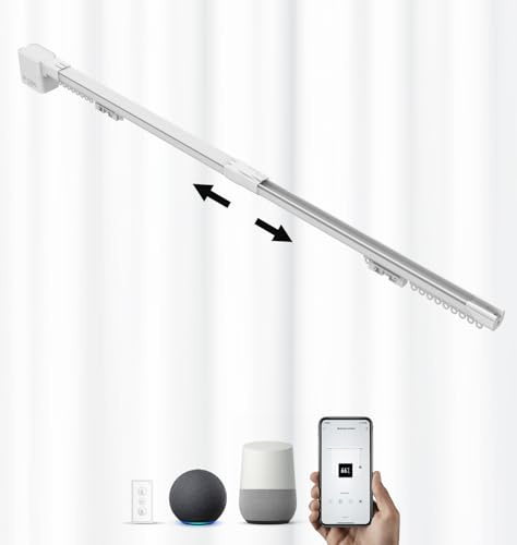 ACRIMO Fabtrack Extendable Motorized Curtain Rail, Width 1-1.6 Meters | Central Curtain Opening, WiFi Motor and Remote Control, Compatible with Google Home, Alexa, and Tuya Smart App