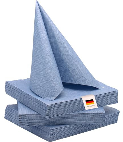 100% Mosel Servietten, 60 Stück (33 x 33 cm), in Rauchblau, edle Tischdeko für Hochzeit, Kommunion, Konfirmation, Taufe & Geburtstag