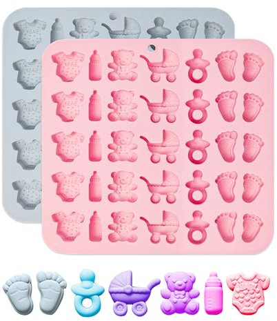 Lot de 2 moules à chocolat en silicone pour fête prénatale Motif pieds de bébé Motif ours