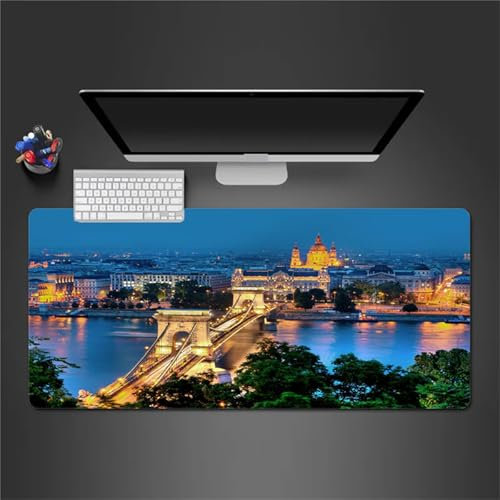 Tapis de Souris XXL 1600x800x3mm,Vue du Pont la Ville Tapis de Souris Gaming Base Antidérapante Grand Tapis de Souris,Tapis de Clavier Souris d’Ordinateur pour Maison/Bureau/Gamer