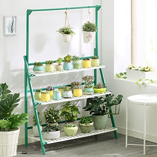 3-stufiger Leiter-Pflanzenständer, hängendes Gartenregal, Blumentopfhalter aus Bambus, H 56'', zusammenklappbares Leiterregal für Topfpflanzen, stabil für Pflanzen und Blumen zu Ha
