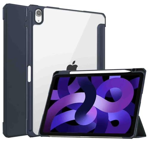 imoshion Tablet Hülle - Passend für iPad Air 5 (2022)/ Air 11 inch (2024) M2/ Air 4 (2020)/ Air 11 inch (2025) M3 - Trifold Hardcase Bookcase - Dunkelblau