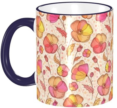 asbwuo Tasse à café vintage colorée à fleurs roses avec poignée, tasse à thé, tasse à boire, tasses à café en céramique réutilisables, tasses à café amusantes et fantaisie, tasses cadeaux 11 oz