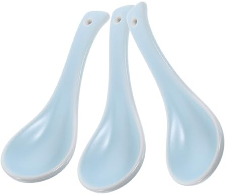 EXHUMKY 3 Pezzi Cucchiai per Zuppe e Porridge Corto Ergonomico Leggeri e Facili da Colori Casual e Picnic Colore Casuale