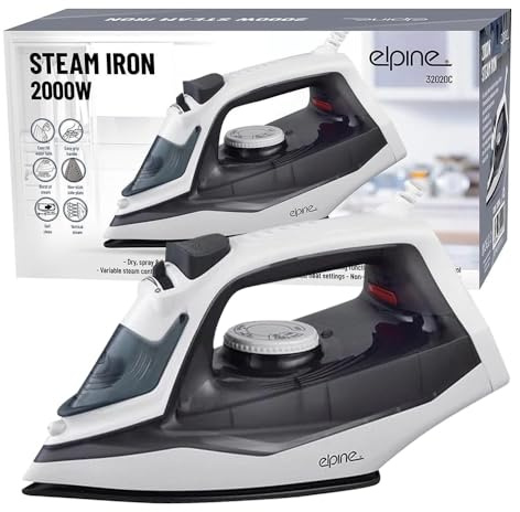 2000W Steam Iron With Dry and Spray Function - Thermostatically Controlled Heat Settings | 1.9m Flexible Cord | Over Heating Protection | Non-Stick Soleplate, Indicator Light - All Types of Fabric