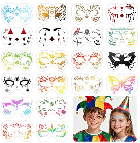 HOWAF 20 Karneval Köln Schablonen Gesicht Kinderschminken Schablonen Kinderschminken Wiederverwendbare Plastik Schminkschablonen Gesicht Kinder DIY für Halloween Köln Karneval Kostüm Fasching Kostüm