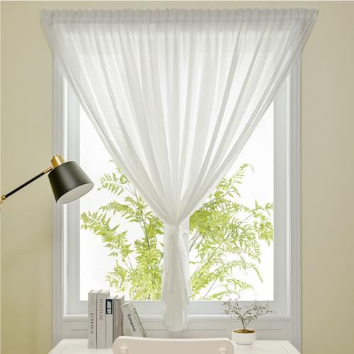 Maritown Self Adhesive Stick on White Voile Curtains for Windows | Vertical Stripe Sheer Curtain, Light filtering Privacy Window Cover, No Drill Window Blinds, for Ktichen, Bathroom, Nursery