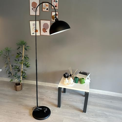 bamyum Gorkiede Metall, Moderne, Stehlampe Wohnzimmer, Schlafzimmer, Kinderzimmer mit E27 Fassung, 30 cm Breit, verstellbarer Lampenschirm, Stehleuchte mit Dimmer, Schwarz