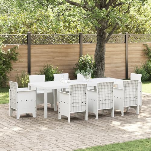 HEFZGDB Gartentisch Weiß 250x100x73 cm Poly Rattan Ausziehbar Aluminium Wetterfest UV-beständig Verstellbar Montage Außenbereich Esstisch Gartenmöbel