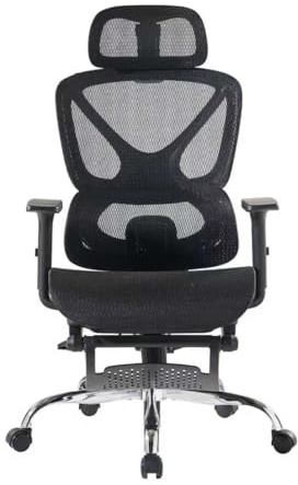 SEVEN COMFORT Bürostuhl Ergonomisch, Schreibtischstuhl mit Verstellbarer Kopfstütze, Armlehnen, Lendenwirbelstütze, 90°-135° Schaukeln, Höhenverstellbar (Schwarz)