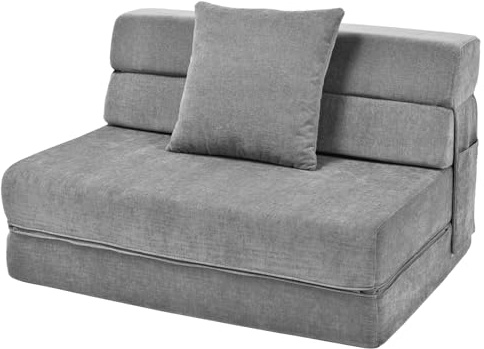 Klappsofa Mit Bettfunktion 2 Personen, Faltbares Schlafsofa Aus Hochdichtem Schaumstoff Mit Abnehmbarem Bezug & Kissen, Platzsparende Gästematratze Für Wohnung, Loft Und Studentenwohnheim, Dunkelgrau