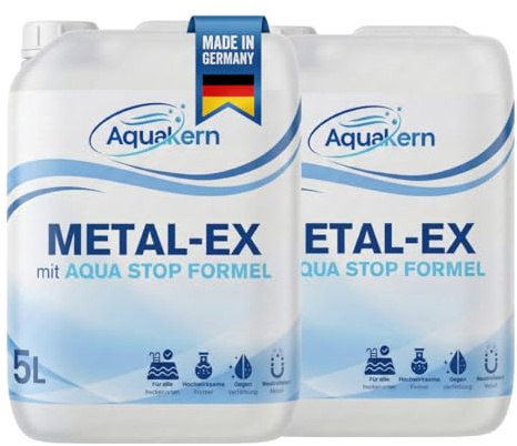 Metal Ex Pool 2x5L [entfernt braunes Poolwasser] mit Aqua Stop-Formel | Schützt die Pooltechnik | entfernt Metall- & Kalkablagerungen an Wänden | Rostentferner Pool | Made in Germany