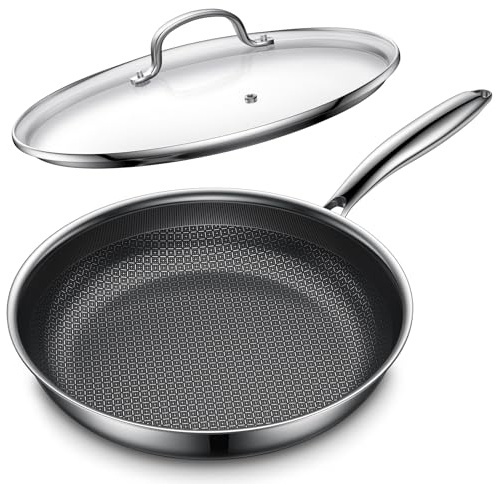 Todlabe 28cm Non Stick Frying Pan – Stainless Steel Frying Pan Nonstick with Lid Heat-Resistant Handle, Oven Safe to 260°C, PFOA/PFOS Free – for All Hobs
