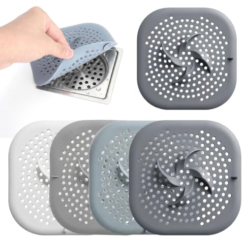 4 Pezzi Filtro di Scarico in Silicone, Filtro di Scarico Della Doccia | Silicone Raccogli Capelli Doccia con Ventosa, Filtro di Scarico Della Doccia per Bagno, Vasca da Bagno, Cucina