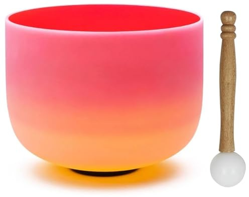 8 Inch D Note Sacral Chakra Crystal Singing Bowl for Yoga Meditation & Sound Bath, Come with Rubber Mallet & O-ring(440Hz)