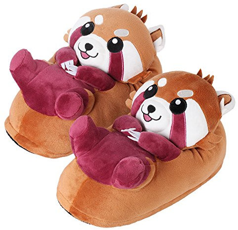 corimori Süße Plüsch Hausschuhe (10+ Designs) Roter Panda „Ponva“ Slipper Einheitsgr. 25-33,5 Unisex Pantoffeln RotBraun