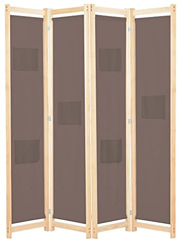 vidaXL Holz Raumteiler 4-TLG. Paravent Trennwand Umkleide Sichtschutz Spanische Wand Raumtrenner Stellwand Braun 160x170x4 cm Stoff Klappbar Platzsparend