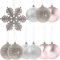 Amosfun 24Pcs Silver Pink Christmas Decorations Xmas Tree Silver Baubles Snow Balls Christmas Party Snowflake Pendant