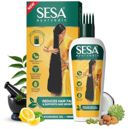 Sesa Ayurvedisches Haaröl für Haarausfall und Haarwachstum | 5000 Jahre altes Kshir Pak Vidhi, Bhringraj & 17 seltene Kräuter mit 5 pflegenden Ölen | Alle Haartypen | KEIN Mineralöl | 100ml (1er Pack)