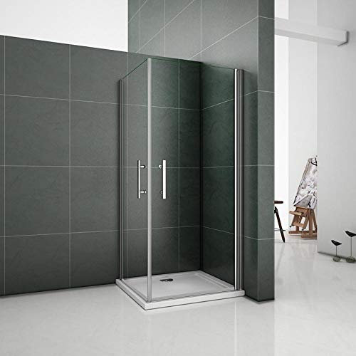 Box Doccia Angolare Doppia Porta Battente Apertura Saloon Vetro Temperato Trasparente Anticalcare 80x80x185 cm