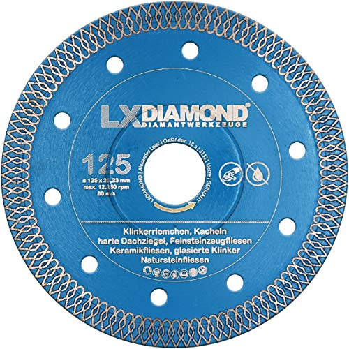 LXDIAMOND Diamant-Trennscheibe 125mm x 22,23mm Premium extra dünn 1,2mm Diamantscheibe für Fliesen Feinsteinzeug Keramik Naturstein geeignet für Akku Winkelschleifer 125 mm