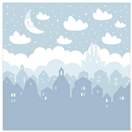 Fototapete Kinder 192 x 192cm Vlies Smart Sternenhimmel mit Häusern Mond blau