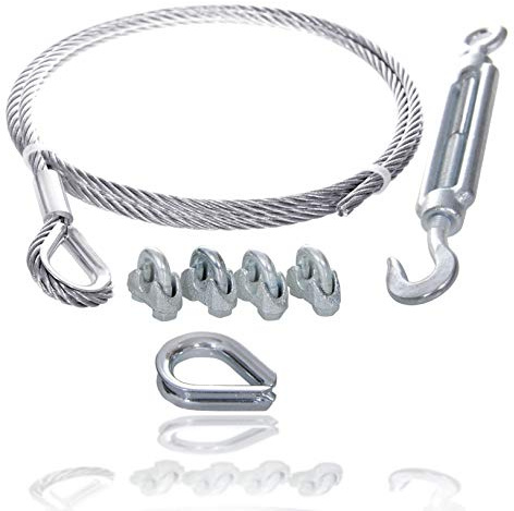 Drahtseile24 Drahtseil Set mit 4x Drahtseilklemmen, 1x Kauschen & 1x Seilspanner | Drahtseil spannen | Ø3mm | 4m