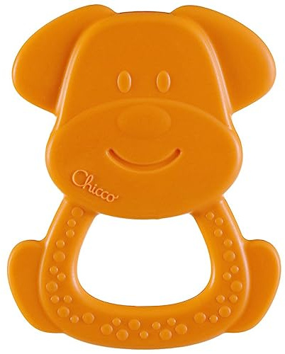 Chicco ECO+ Beißring Hund, Beißring für Neugeborene mit Noppen, aus weichem Biokunststoff, Beißspielzeug für Neugeborene und Kinder von 3 bis 18 Monaten