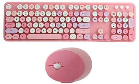2.4Ghz Keyboard Mouse Kit Wireless,104 Key Keyboard&Mouse Set Support Ergonomics Office Desktop Keyboard for Computer/PC/Laptop/MAC (Pink Mixed Color)
