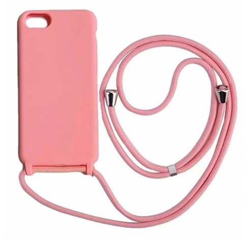 PuYu Zhe Compatible for iPhone 6/7/8 Case,Silicone Crossbody Cover TPU Shell Adjustable Cord Lanyard Slim Stylish Shockproof Case-Pink