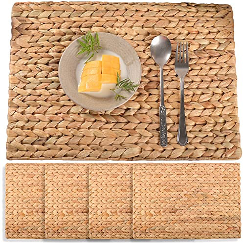 Rectangular Woven Placemats Set of 4, Water Hyacinth Place Mats, Charger Plates, Table Placemats Set of 4, Kitchen and Dining Table Decor, Christmas Placemats Set of 8, Thanksgiving Placemats, 17x12