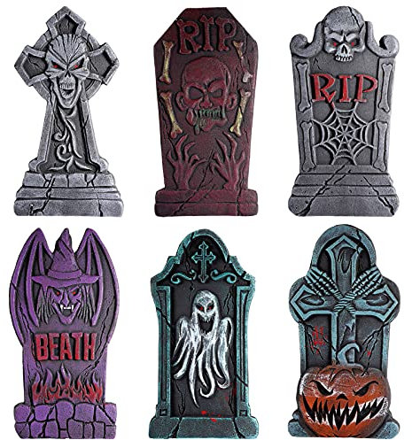 Toyvian 6 StüCk Halloween Schaum Friedhof Grabsteine Inscription Grabstein Friedhof Spukhaus Dekorationen Gruselige Designs für Halloween Hof Dekorationen Garten Hof und Innenbereich