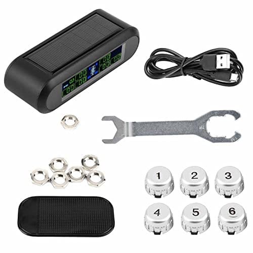 Wireless Solar TPMS For 6 Wheel Trailer Car Tire Pressure Monitoring System LCD Monitor Alarm with 6 External Sensors