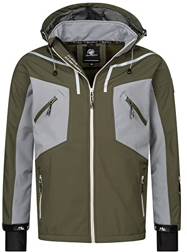 Rock Creek Herren Softshell Jacke Outdoor Jacke Windbreaker Übergangsjacke Anorak Kapuze Regenjacke Winterjacke Herrenjacke Jacket H-293 Khaki 4XL
