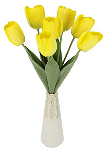 Flair Flower Real Touch Tulpenbund 7 Blüten in Vase Frühjahrsdeko Frühlingsdeko Osterdeko Tischdeko Kunstblumen Künstliche Blumen Tulpen Dekoration Einzelblume Seidenblume